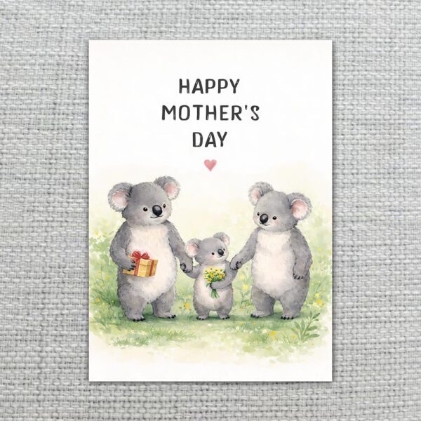 Happy Mothers Day Koala Family Eucalyptus Forest Art Instant Download Greeting