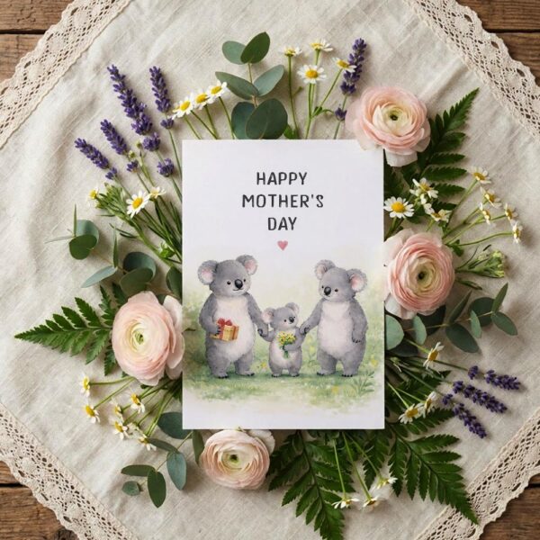 Happy Mothers Day Koala Family Eucalyptus Forest Art Instant Download Greeting