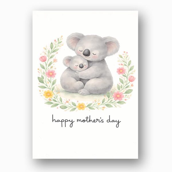 Happy Mothers Day Koala Mom And Baby Floral Wreath Quick Download Greeting Card