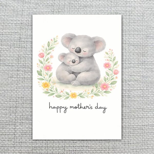 Happy Mothers Day Koala Mom And Baby Floral Wreath Quick Download Greeting Card