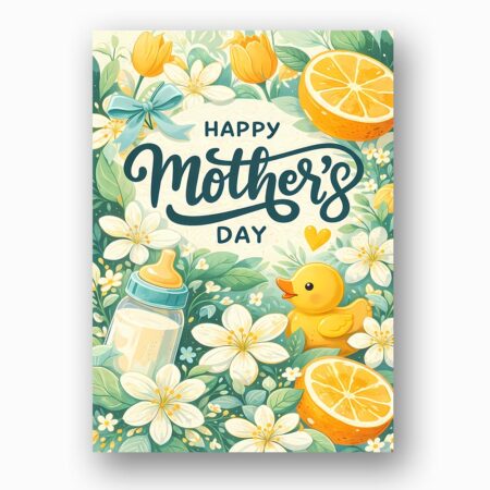 Happy Mothers Day Lemon Baby Bottle Duckling Floral Art Professional 300 Dpi Download