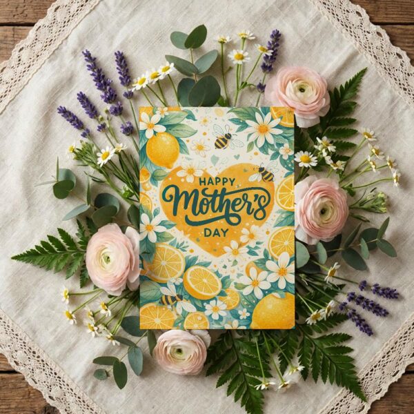 Happy Mothers Day Lemon Chamomile Daisy Floral Summer Design Editable Pdf Greeting Download