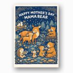 Happy Mothers Day Mama Bear Deer Hedgehog Night Scene Printable Keepsake Card