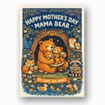 Happy Mothers Day Mama Bear Forest Friends Night Pattern Editable Digital Greeting Template