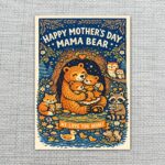Happy Mothers Day Mama Bear Forest Friends Night Pattern Editable Digital Greeting Template