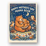 Happy Mothers Day Mama Bear Hugging Cubs Night Forest Custom Digital Greeting File