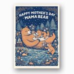 Happy Mothers Day Mama Bear Night Forest Starry Sky Instant Download 5X7 Greeting Template