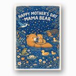 Happy Mothers Day Mama Bear River Fishing Scene Illustration High Resolution Printable Card
