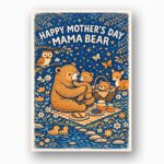 Happy Mothers Day Mama Bear Tea Party Woodland Illustration 5X7 Printable Digital Card