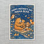 Happy Mothers Day Mama Bear Tea Party Woodland Illustration 5X7 Printable Digital Card