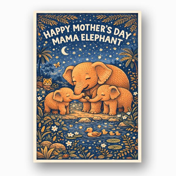 Happy Mothers Day Mama Elephant Jungle Night Starry Sky Instant Delivery Digital Card