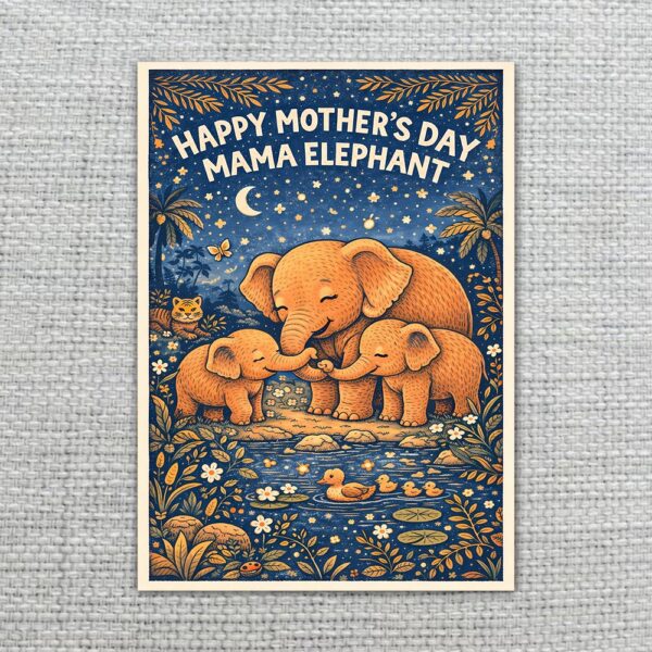 Happy Mothers Day Mama Elephant Jungle Night Starry Sky Instant Delivery Digital Card