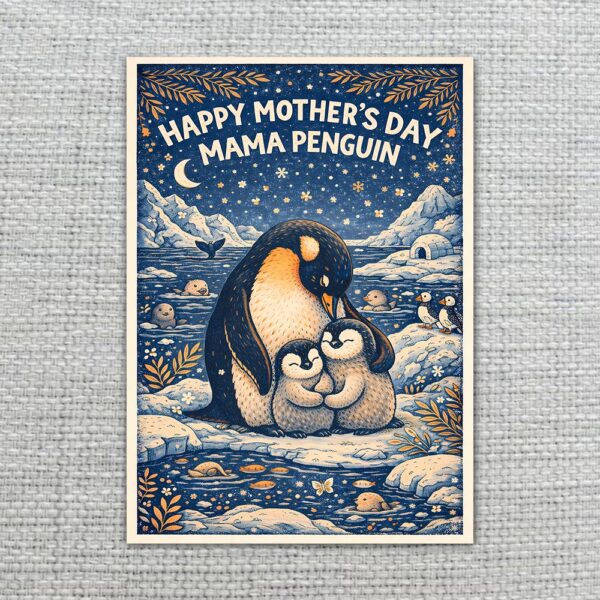 Happy Mothers Day Mama Penguin Family Iceberg Ocean Art Editable Pdf Greeting Download