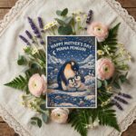 Happy Mothers Day Mama Penguin Family Iceberg Ocean Art Editable Pdf Greeting Download