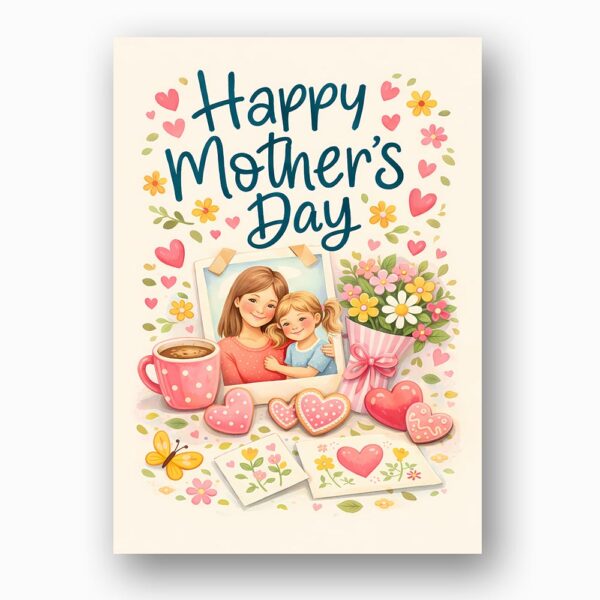 Happy Mothers Day Mother Daughter Photo Hearts Design Instant Edit Digital Stationery