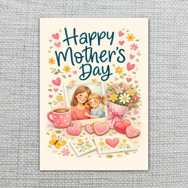 Happy Mothers Day Mother Daughter Photo Hearts Design Instant Edit Digital Stationery
