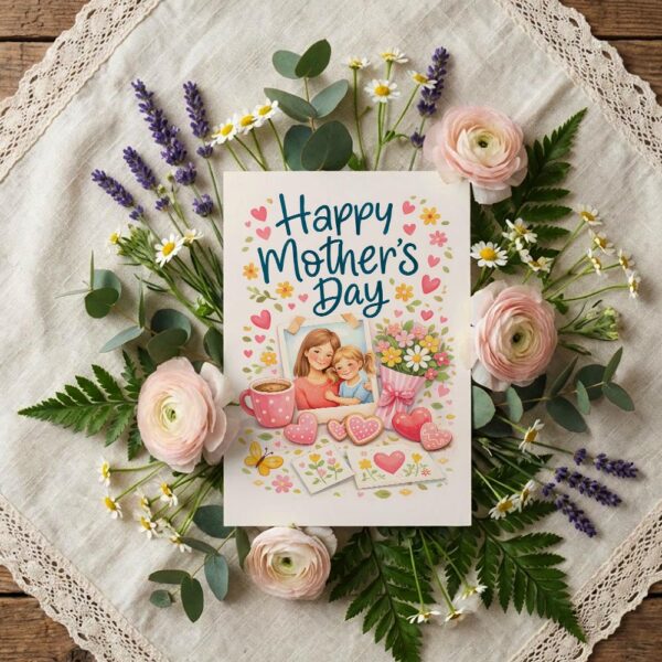 Happy Mothers Day Mother Daughter Photo Hearts Design Instant Edit Digital Stationery