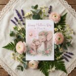 Happy Mothers Day Mum Elephant And Baby Calf Floral Art Professional 300 Dpi Download