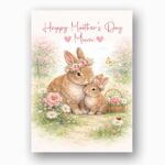 Happy Mothers Day Mum Rabbit Bunny Meadow Spring Illustration Home Office Printable Greeting