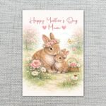 Happy Mothers Day Mum Rabbit Bunny Meadow Spring Illustration Home Office Printable Greeting