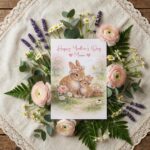 Happy Mothers Day Mum Rabbit Bunny Meadow Spring Illustration Home Office Printable Greeting