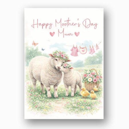 Happy Mothers Day Mum Sheep Lamb Meadow Spring Art Instant Delivery Digital Card