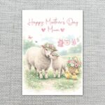 Happy Mothers Day Mum Sheep Lamb Meadow Spring Art Instant Delivery Digital Card