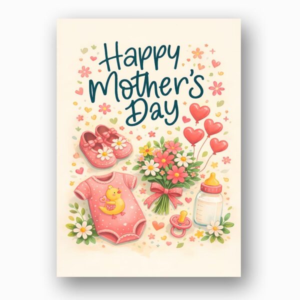 Happy Mothers Day New Mom Baby Essentials Floral Bouquet Botanical Watercolor Digital Download