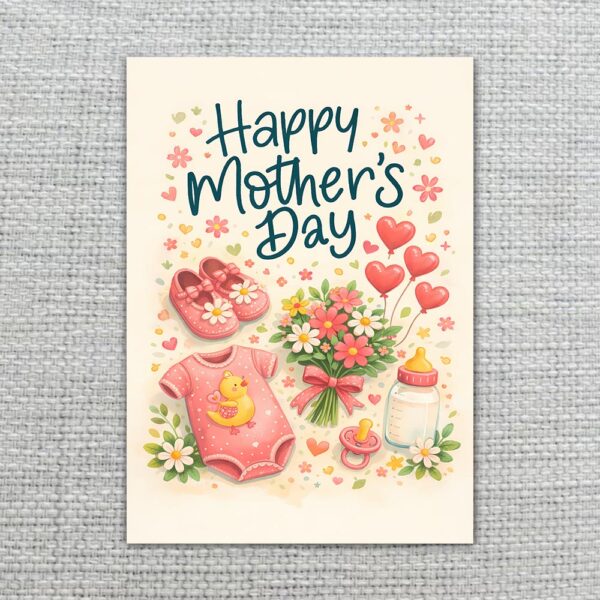 Happy Mothers Day New Mom Baby Essentials Floral Bouquet Botanical Watercolor Digital Download