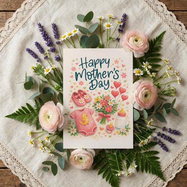 Happy Mothers Day New Mom Baby Essentials Floral Bouquet Botanical Watercolor Digital Download