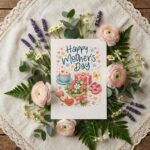Happy Mothers Day New Mom Baby Shoes Floral Bouquet Instant Access Editable Stationery