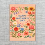 Happy Mothers Day Spring Floral Frame Peach Background Ready To Print Digital Card