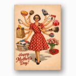 Happy Mothers Day Super Mom Red Polka Dot Multi Arm Retro Ready To Print Digital Card