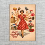 Happy Mothers Day Super Mom Red Polka Dot Multi Arm Retro Ready To Print Digital Card