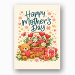 Happy Mothers Day Teddy Bear Basket Red Hearts Flowers Fully Editable Digital Download