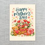 Happy Mothers Day Teddy Bear Basket Red Hearts Flowers Fully Editable Digital Download