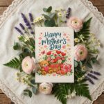 Happy Mothers Day Teddy Bear Basket Red Hearts Flowers Fully Editable Digital Download