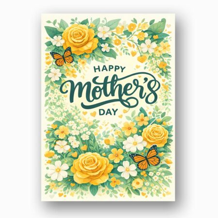 Happy Mothers Day Yellow Rose Floral Butterfly Garden Professional 300 Dpi Download