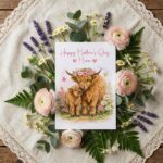 Highland Cow And Calf Happy Mothers Day Mum Floral Cow Art 5X7 Printable Digital Card