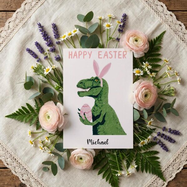 Hilarious Dino Bunny Pink Ears Card Sarcastic Animal 5X7 Printable Digital Card