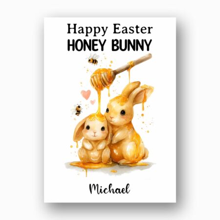 Honey Bunny Bees Honey Card Golden Sweet Easter Botanical Watercolor Printable Card