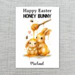 Honey Bunny Bees Honey Card Golden Sweet Easter Botanical Watercolor Printable Card