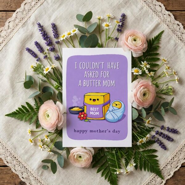 I Couldnt Have Asked For A Butter Mom Best Mom Butter Package Pun Botanical Watercolor Printable Card