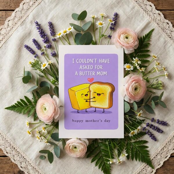 I Couldnt Have Asked For A Butter Mom Two Toasts Holding Hands Pun Instant Printable Watercolor Card
