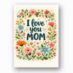 I Love You Mom Colorful Floral Wreath Typography Illustration Downloadable Sentiment Card