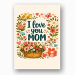 I Love You Mom Floral Basket Birds Garden Art Botanical Watercolor Digital Download