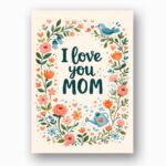 I Love You Mom Floral Wreath Blue Bird Illustration Home Print Floral Card