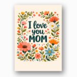 I Love You Mom Floral Wreath Colorful Garden Illustration High Resolution Diy Card