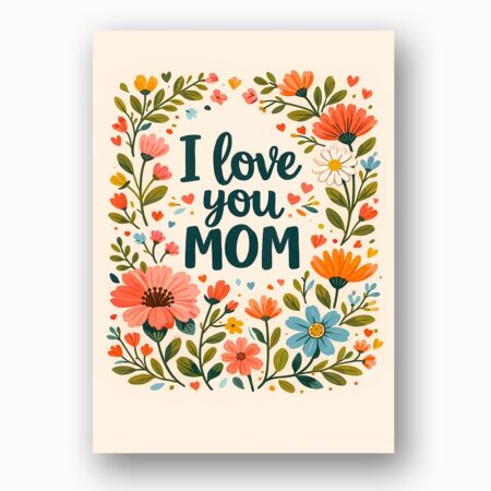 I Love You Mom Floral Wreath Colorful Garden Illustration High Resolution Diy Card