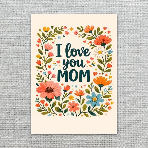 I Love You Mom Floral Wreath Colorful Garden Illustration High Resolution Diy Card